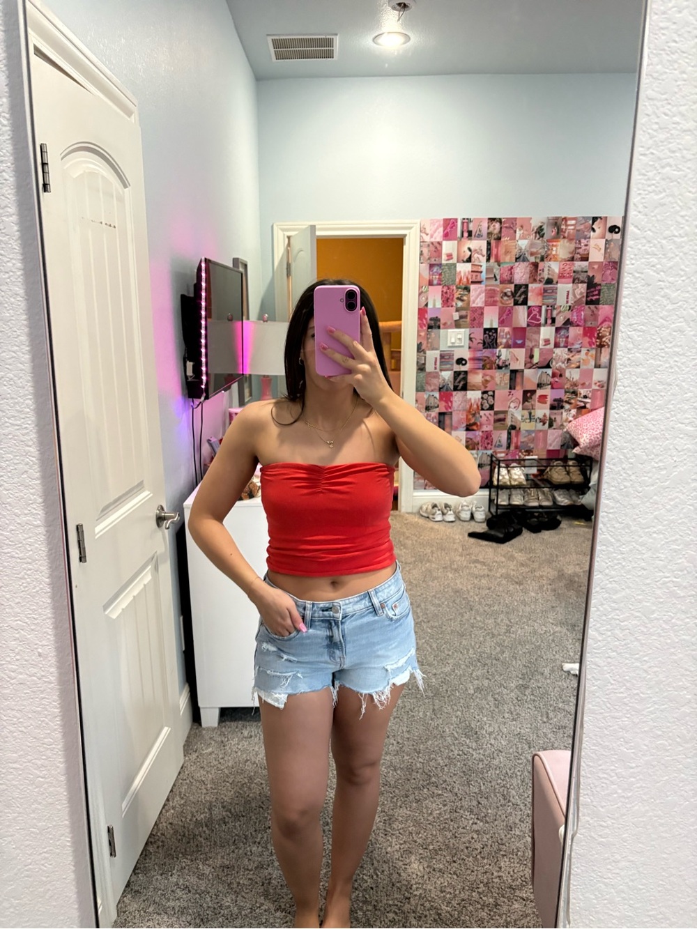 Topshop Red Strapless Ruched Crop Tube Top